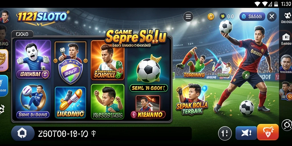 Screenshot dari gameplay <strong>1121SLOT</strong> yang menampakkan keseruan bermain slot dengan tema sepak bola.