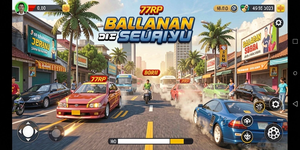 Tangkapan layar gameplay 77RP menunjukkan balapan yang intens dan mendebarkan.