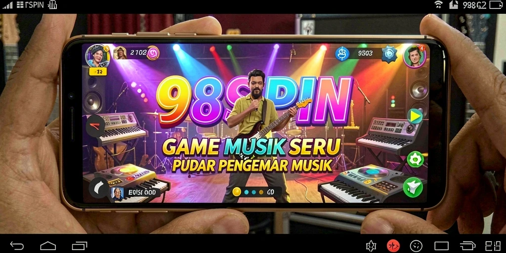 Screenshot utama 98SPIN menampilkan antarmuka permainan musik yang menarik.