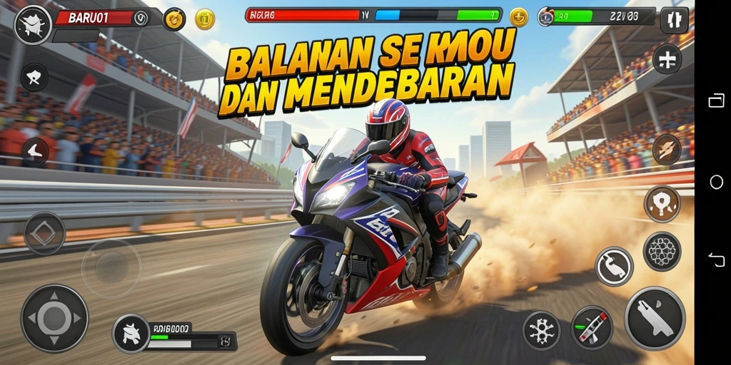 Gameplay seru dan mendebarkan di balapan motor.