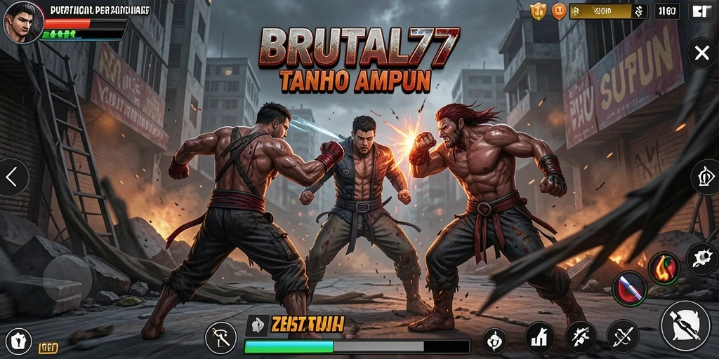 Gameplay seru dan mendebarkan dalam pertarungan BRUTAL77.
