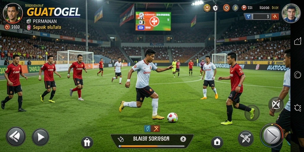 Screenshot GUATOGEL menunjukkan gameplay seru di lapangan sepak bola.