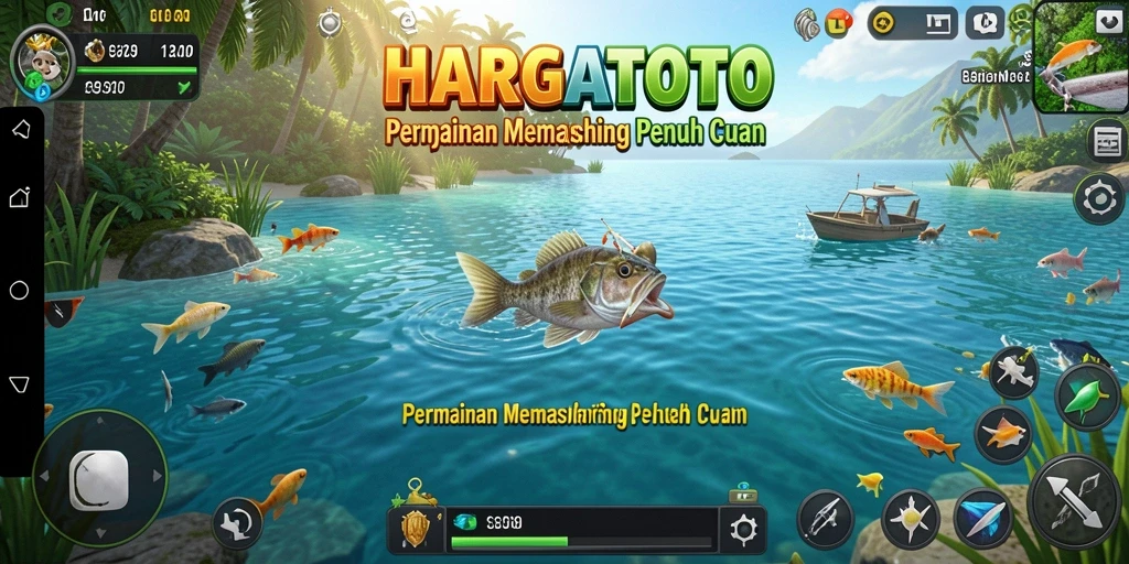 Tampilan gameplay HARGATOTO dengan aksi memancing yang seru.