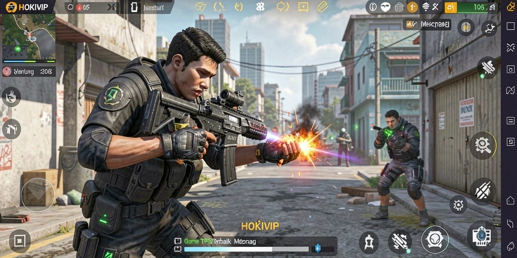 Screenshot gameplay HOKIVIP dengan aksi tembak-menembak seru.