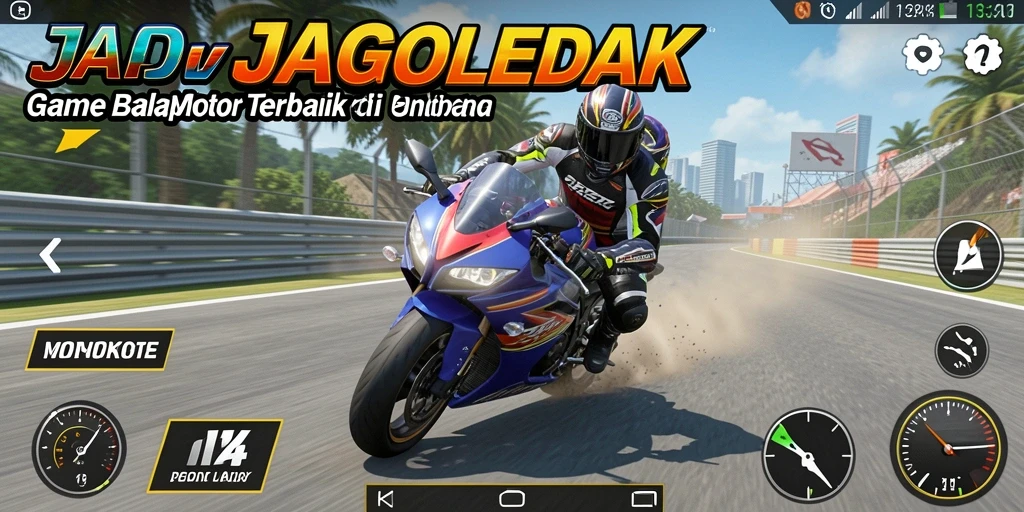 Tampilan gameplay JAGOLEDAK dengan balapan motor yang mendebarkan.