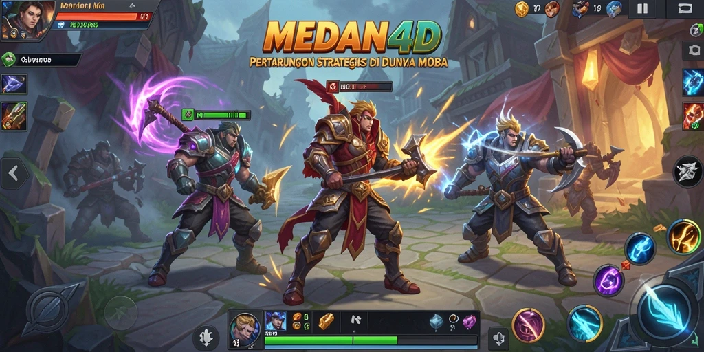 Screenshot gameplay MOBA yang mendebarkan dan penuh aksi.