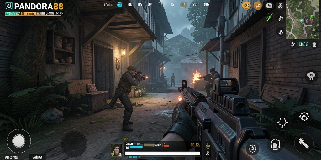 Gameplay menegangkan dalam PANDORA88 dengan aksi tembak-menembak yang seru.
