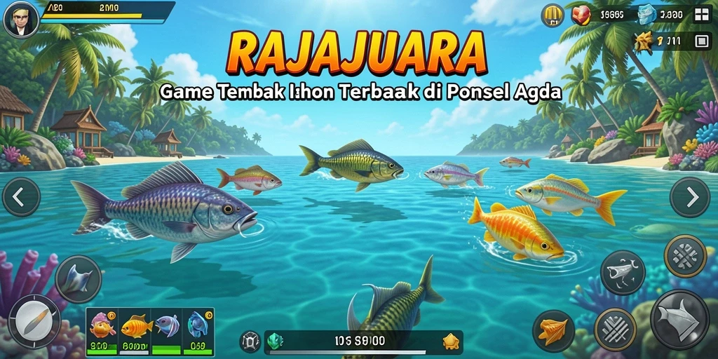 Screenshot gameplay RAJAJUARA menampilkan aksi seru menembak ikan.