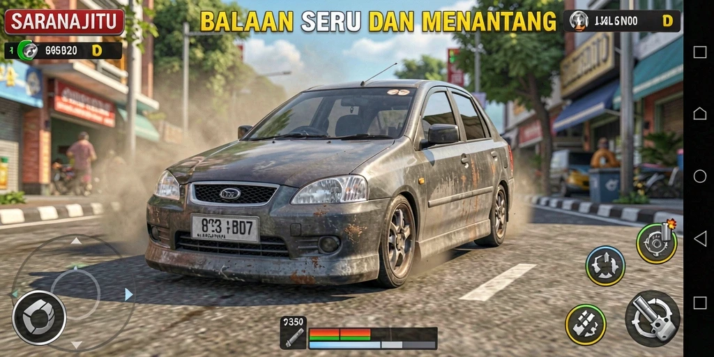 Visual tampilan balapan SARANAJITU yang mendebarkan dan grafis menawan.