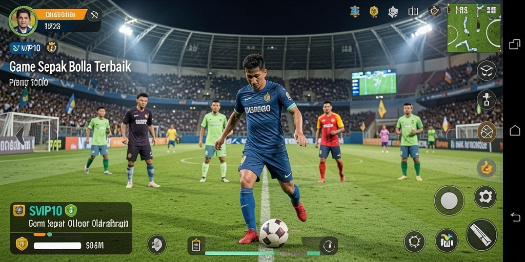 Tangkapan layar gameplay SVIP10 dengan aksi sepak bola yang mendebarkan.
