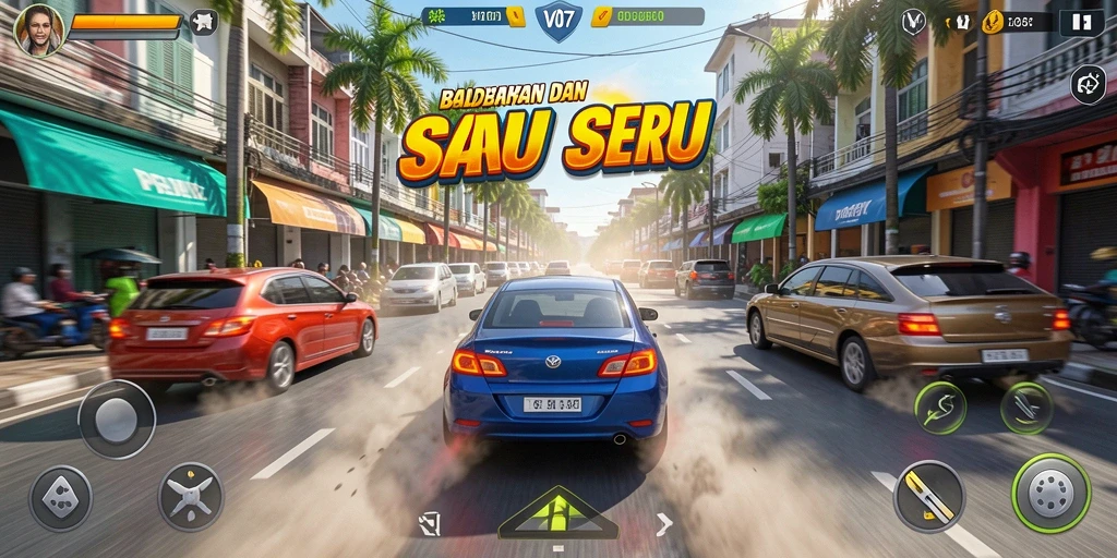 Screenshot V07 menampilkan aksi balapan yang mendebarkan dan seru.